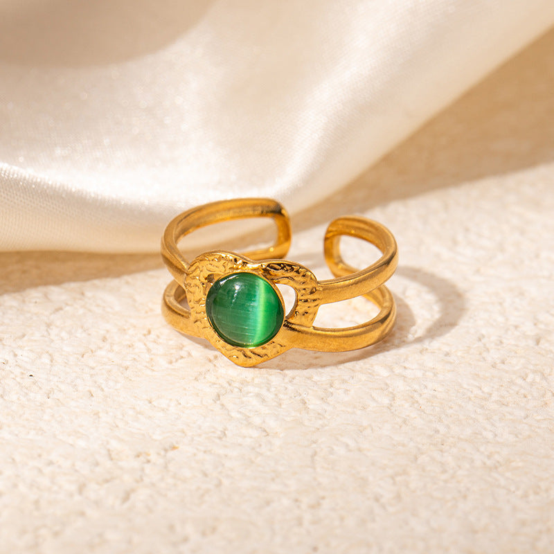 Colored Loving Heart Hollow Open-end Titanium Steel Adjustable Ring