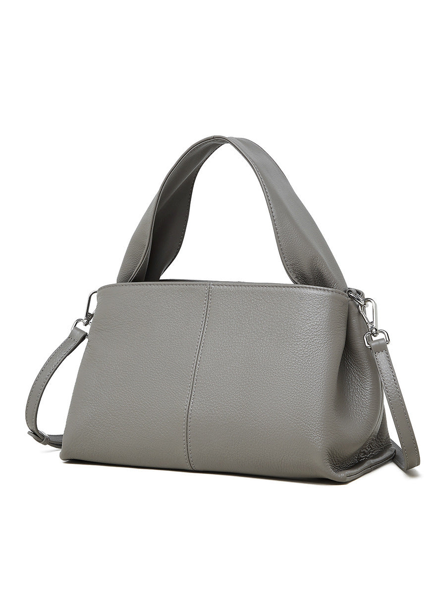 Female Solid Color Retro Texture Top Layer Cowhide Messenger Bag