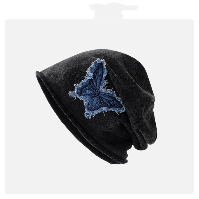Lazy Pile Heap Cap Children Solid Color Curling Sleeve Cap Butterfly Retro