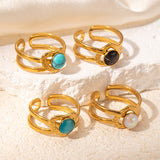 Colored Loving Heart Hollow Open-end Titanium Steel Adjustable Ring