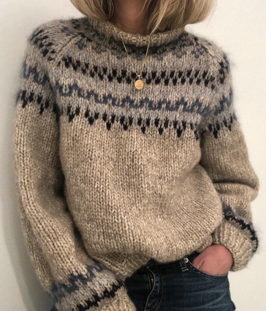 Sweater Half High Neck Pullover Straight Print Unisex Sweater