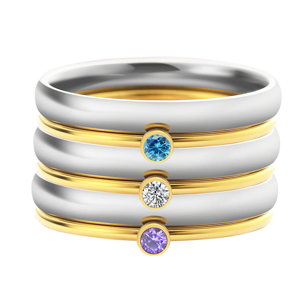 December Color Birthstone Superimposed Combination Engraved Ring
