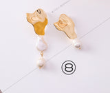 Vintage geometric metal pearl asymmetric earrings design personalized earrings