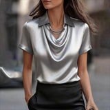 Fashionable Solid-Color Casual Lapel Collar Button-Down Short-Sleeve Shirt
