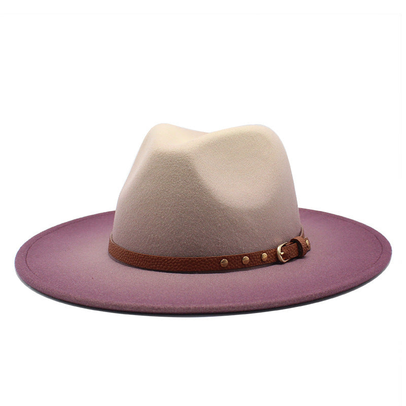 Two-tone jazz woolen hat with big brim