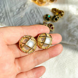 Diamond Plaid Silver Stud Earrings Mid-ancient Round New Chinese Alloy Simple Electroplated DIY Earrings