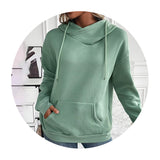 Solid Color Hooded Drawstring Front Pocket Long Sleeve Sweater