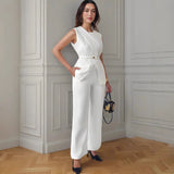 Top Sleeveless Belt Two-piece Pants Casual Suit