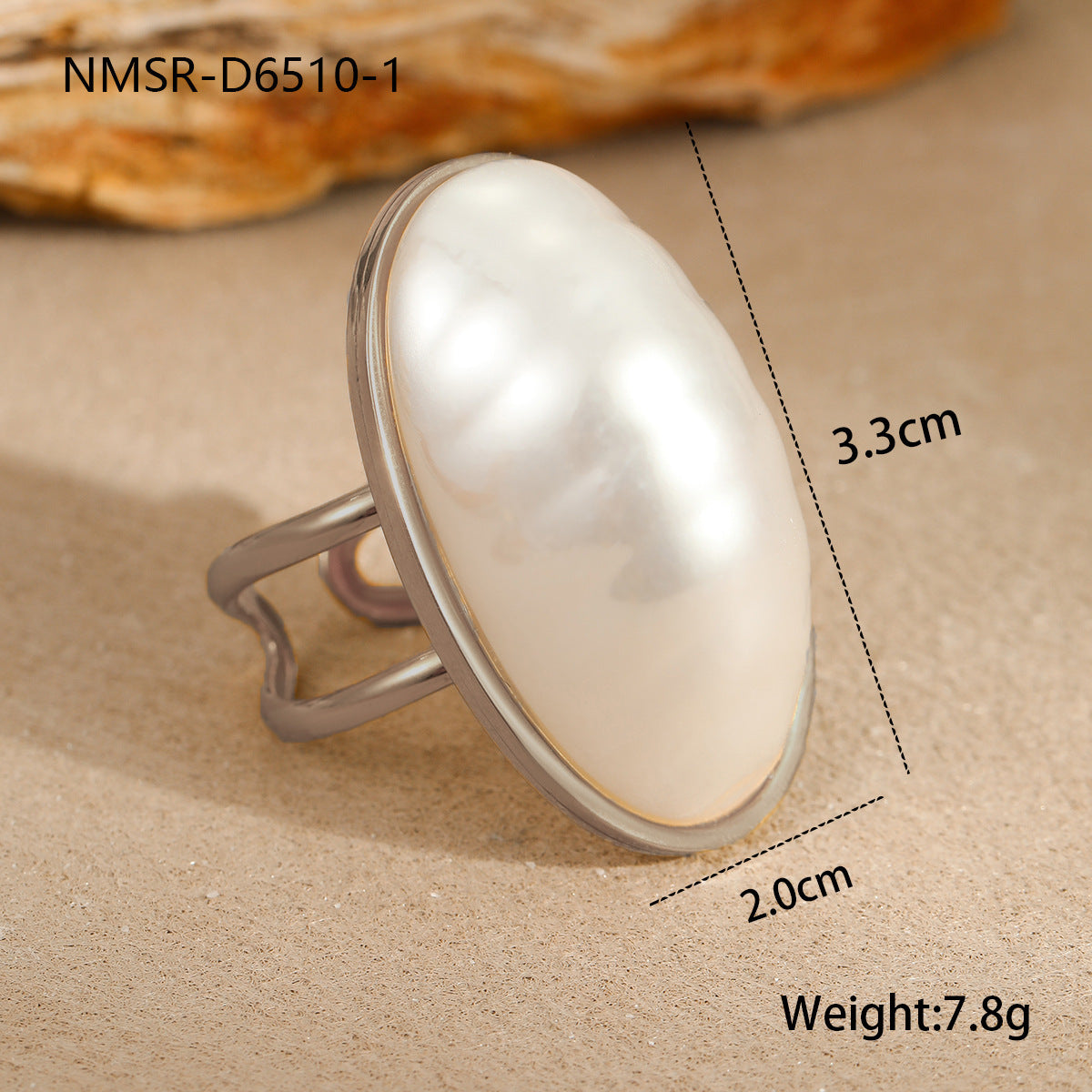 European And American Ins Niche Oval Egg-shaped Pearl Ring Titanium Steel Ring