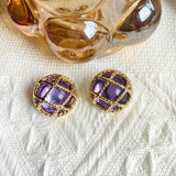 Diamond Plaid Silver Stud Earrings Mid-ancient Round New Chinese Alloy Simple Electroplated DIY Earrings