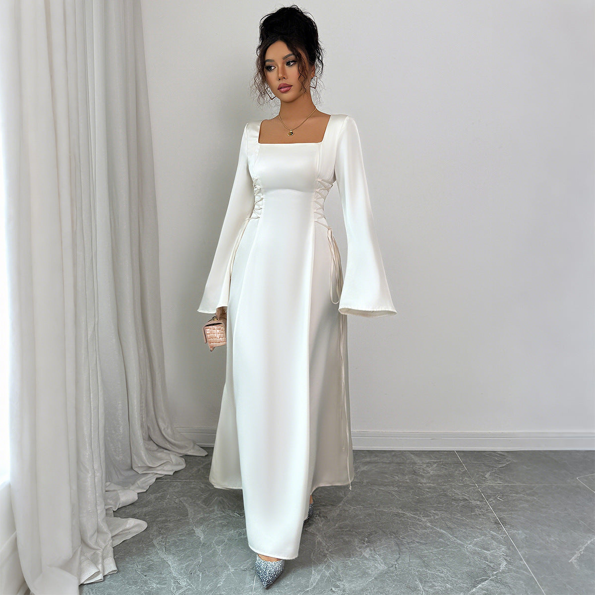 Advanced Solid Color Long Sleeve Dress Women's Clothing