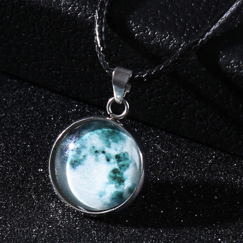 Time Stone Christmas Moon Night Sky Luminous Alloy Pendant Necklace