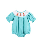 Baby Girl Comforable Bunny Romper Set, Bubble Sleeve Onesie With Bow Rabbit Embroidery