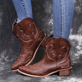 Cowboy Boots Women Embroidery Wedge Heel Shoes Western Cowgirl Boots