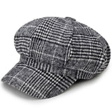Ladies Casual Fashion Woolen Plaid Newsboy Hat