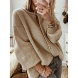 Trendy Women's Long Sleeve Knit Cardigan Sweater With Lantern Sleeves - Plus Size Casual Blouse