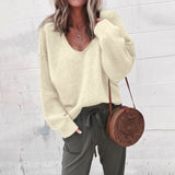 V-Neck Long Sleeve Sweater Casual Fashion Women's T-Shirt