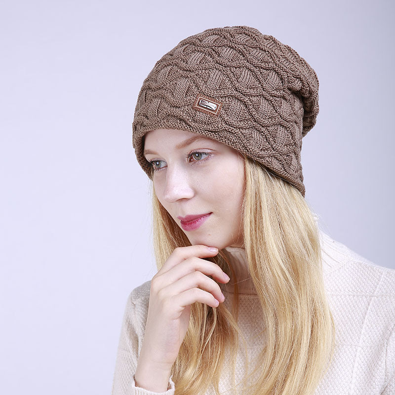 Knitted woolen wave pattern moon ear cap