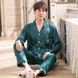 Couple pajamas women spring silk long-sleeved pajamas