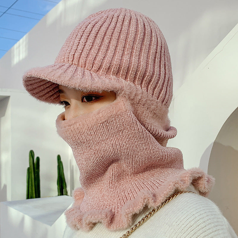Velvet chenille warm knitted hat
