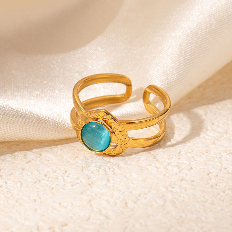 Colored Loving Heart Hollow Open-end Titanium Steel Adjustable Ring