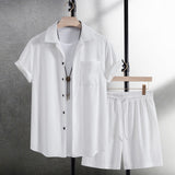 Summer Men's Casual Shirt Short Sleeve Beach Pants Suit