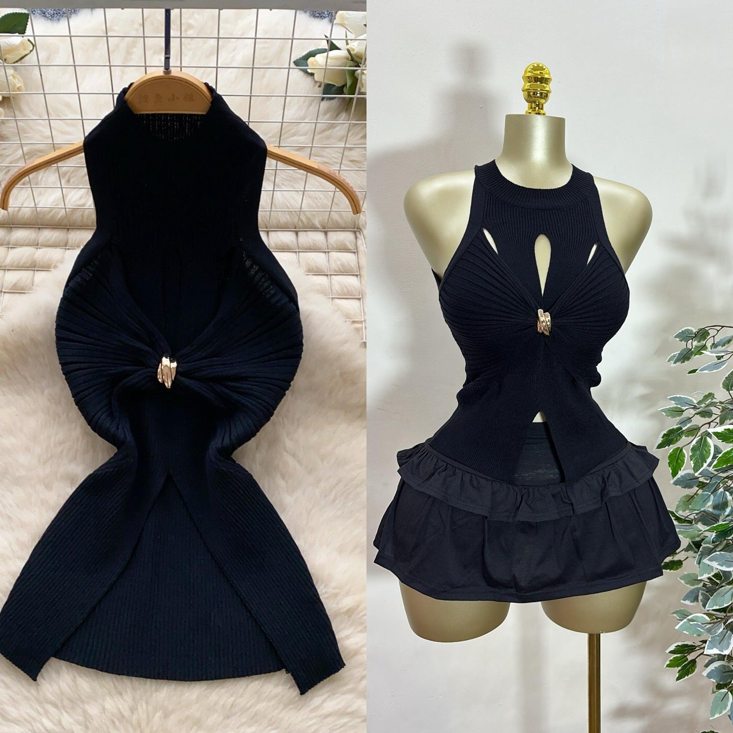 Sleeveless Knitted Vest Metal Twisted Hot Girl Top