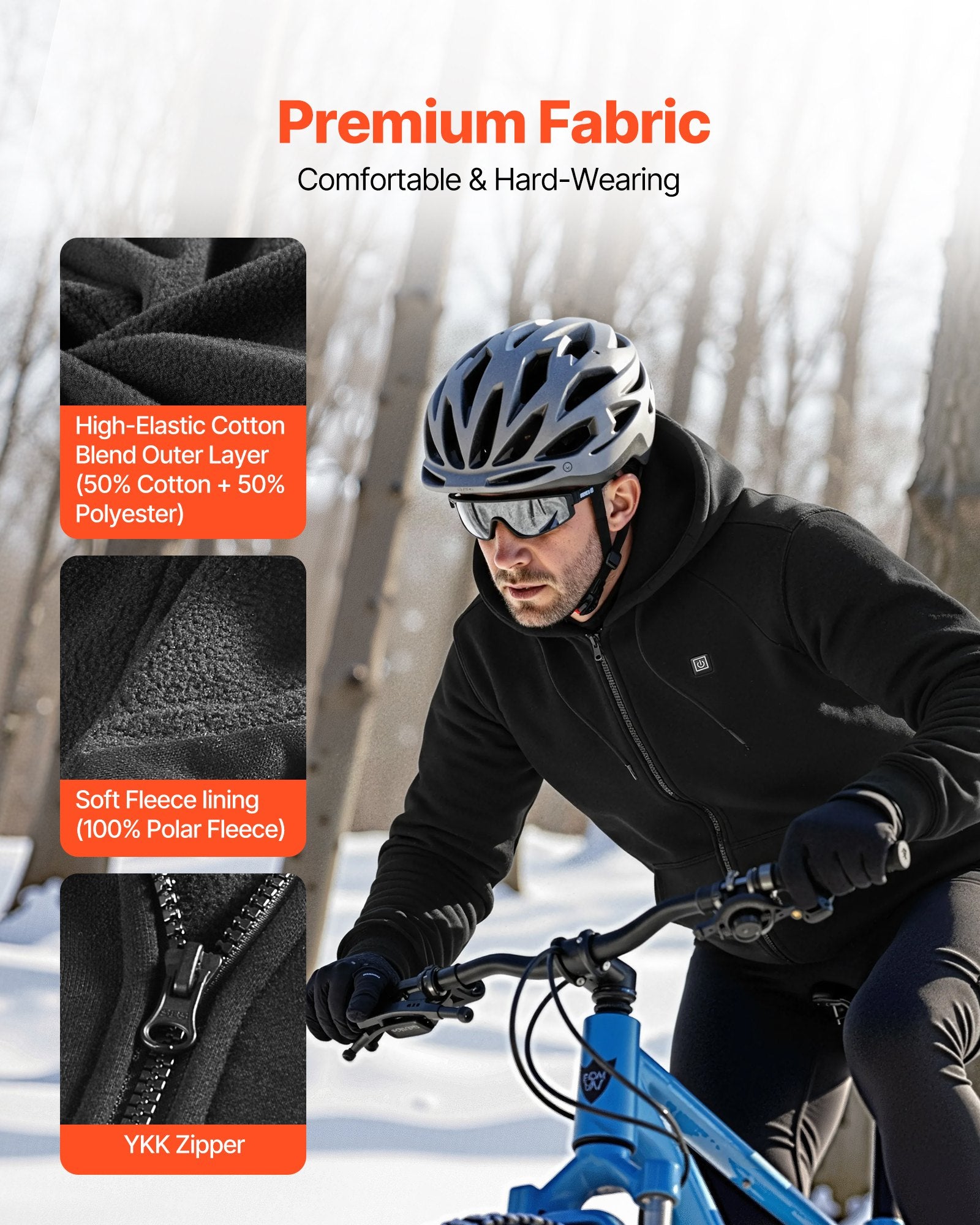Heated Jacket Hoodie For Men Women, Heated Sweatshirt Unisex Full-Zip With 7.4V 16000mAh Power Bank Pack, 5 Heating Zones, 3 Temp Levels, 4-8H Warmth, For Winter Outdoor Camping, Black, XL Size