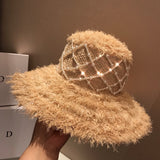 Summer Raffia Straw Hat Hand-stitched Pearl Hat