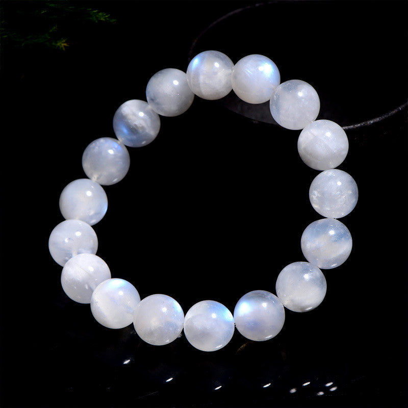 Natural Blue Moonlight Round Bead Bracelet In White