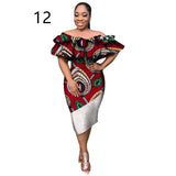 African Batik One-shoulder Mid-length Lace Stitching Skirt