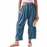 High Waist Wide Leg Loose Harem Cotton And Linen Trousers