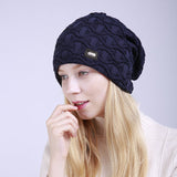 Knitted woolen wave pattern moon ear cap