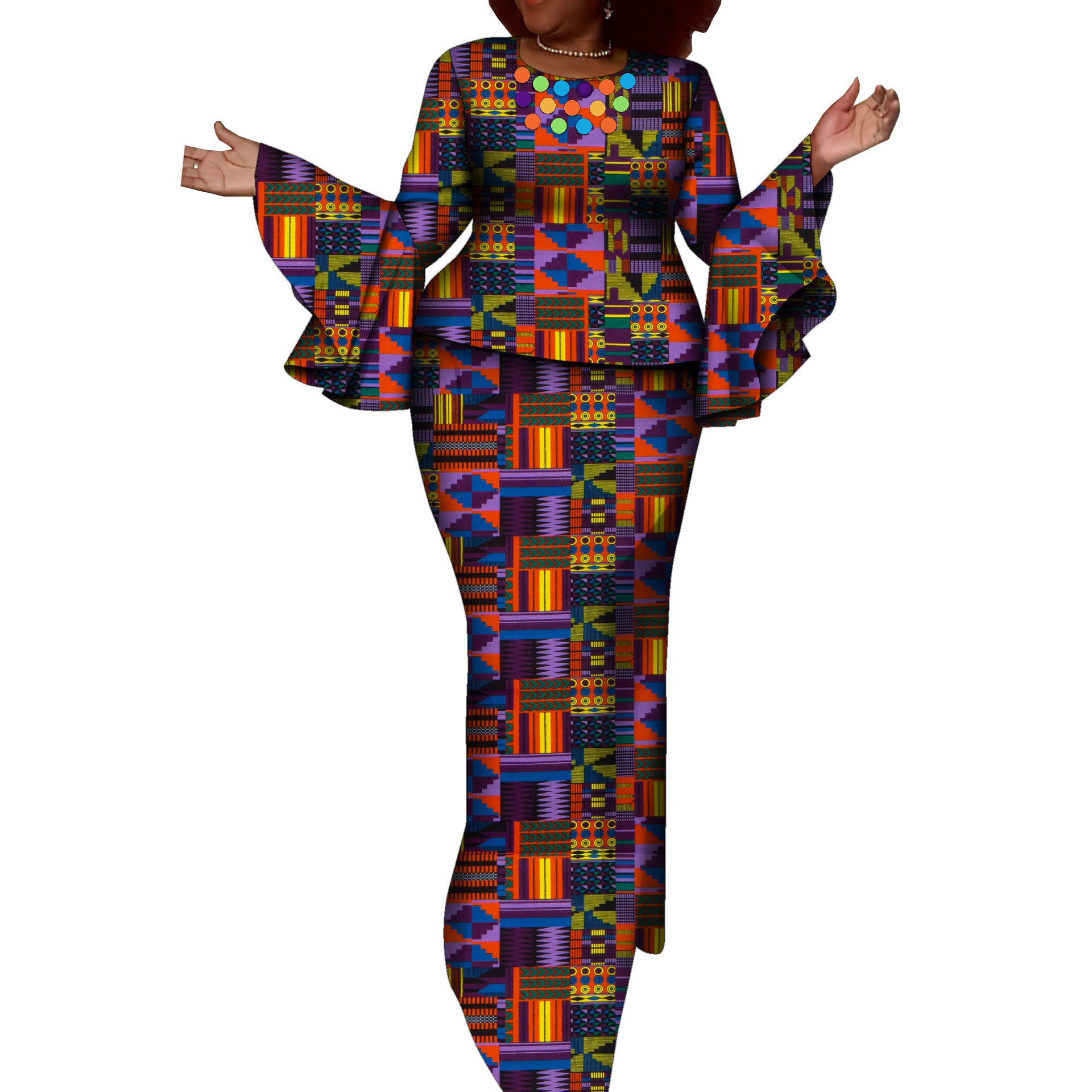 African Ethnic Women's Cerecloth Long Dress Suit