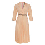 African women's V-neck pleated skirt dress with belt