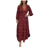 Women's Fashion High Waist V-neck Floral Dress