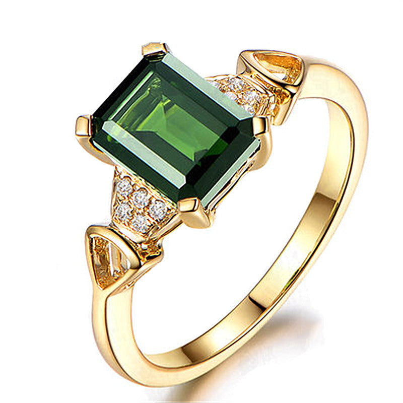Gold Plated Emerald Square Diamond Ring