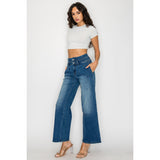 Women's Medium Blue Elastic Waist Jeans - Wide Leg Casual Denim
