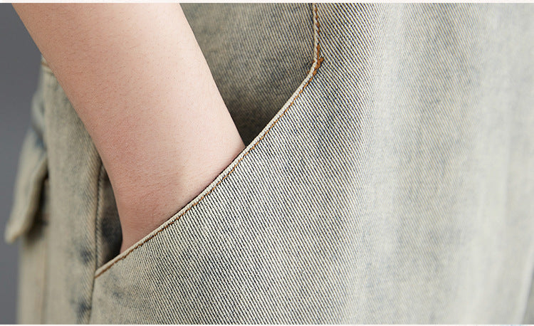 Spring And Summer Art Retro Hole Jean Suspenders Women