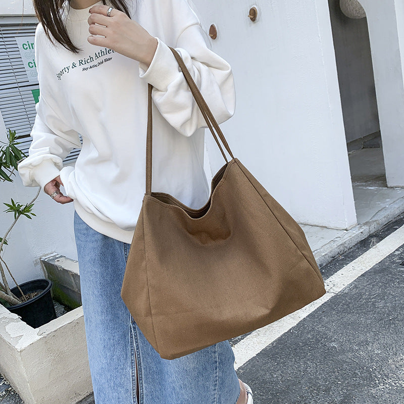 Solid Color Women's Simple Artistic Canvas Handbag Large Capacity Shopping Bag