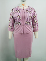 African Plus Size Women's Clothing Two-piece Mother's Wear Jacket Printed Dress Suit