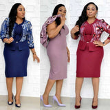 African Plus Size Women's Clothing Two-piece Mother's Wear Jacket Printed Dress Suit