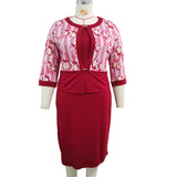 African Plus Size Women's Clothing Two-piece Mother's Wear Jacket Printed Dress Suit