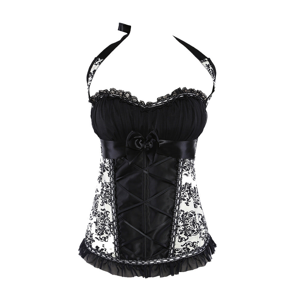 Ladies Lace Halterneck Printed Chiffon Corset