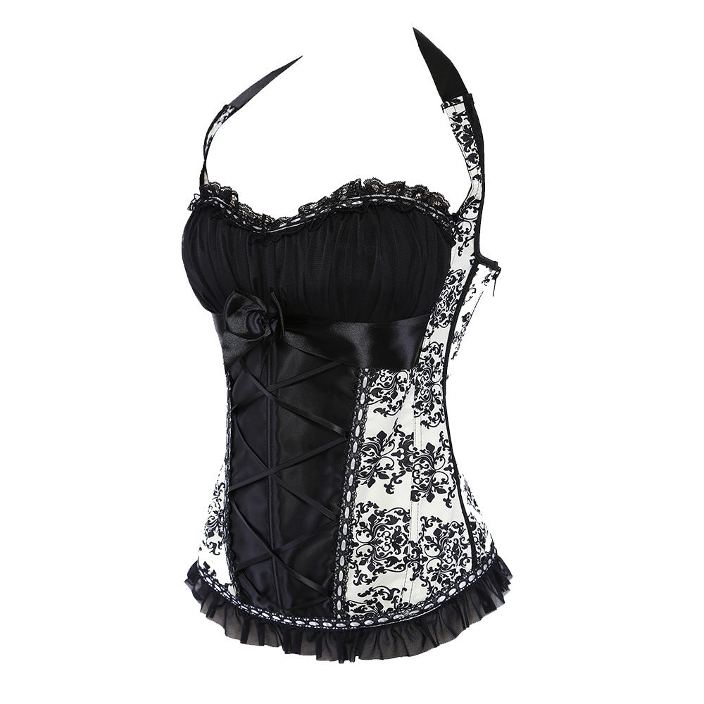 Ladies Lace Halterneck Printed Chiffon Corset
