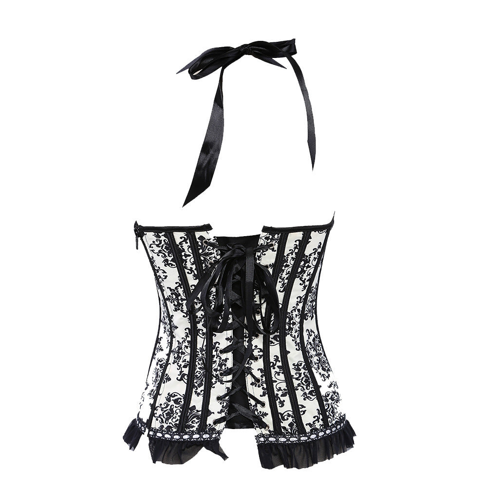 Ladies Lace Halterneck Printed Chiffon Corset