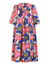 African Style Digital Printing Women's Summer Long Sleeve One Neck Split Dress