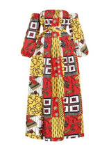 African Style Digital Printing Women's Summer Long Sleeve One Neck Split Dress