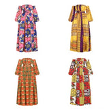 African Style Digital Printing Women's Summer Long Sleeve One Neck Split Dress