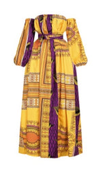African Style Digital Printing Women's Summer Long Sleeve One Neck Split Dress